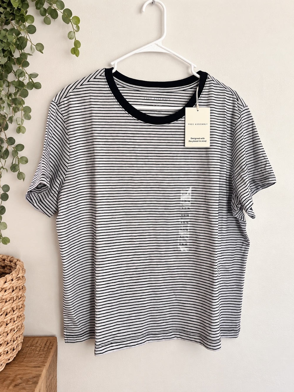 Free Assembly Navy & White Striped Crewneck T-Shirt